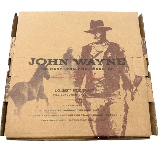 John Wayne Cast Iron 10.25 Inch Pie Pan Pre Seasoned Decorative Handles - Picture 2 of 5